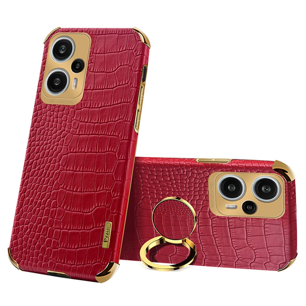 Xiaomi Redmi Note 12 Turbo / Poco F5 5G-cover i krokodillestruktureret læder + TPU-bagside med ringstativ