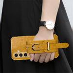For Samsung Galaxy S23 FE Case Wristband PU Leather+TPU 6D Electroplating Phone Cover