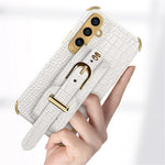 For Samsung Galaxy S23 FE Case Wristband PU Leather+TPU 6D Electroplating Phone Cover
