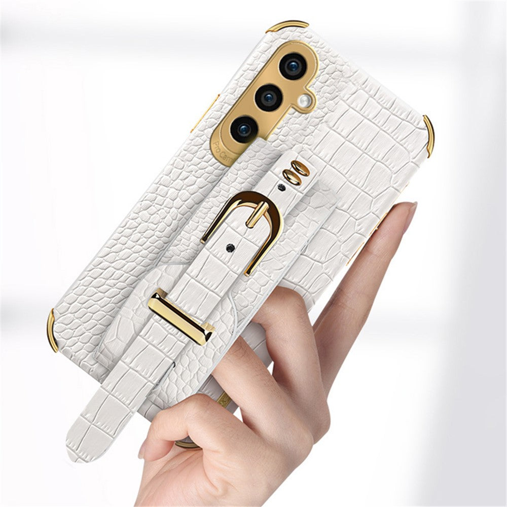 For Samsung Galaxy S23 FE Case Wristband PU Leather+TPU 6D Electroplating Phone Cover