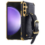 For Samsung Galaxy S23 FE Case Wristband PU Leather+TPU 6D Electroplating Phone Cover