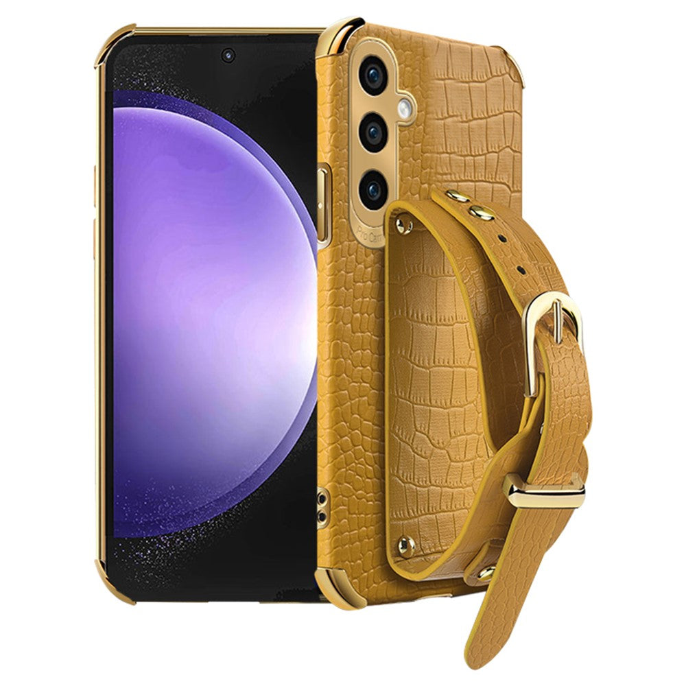 For Samsung Galaxy S23 FE Case Wristband PU Leather+TPU 6D Electroplating Phone Cover