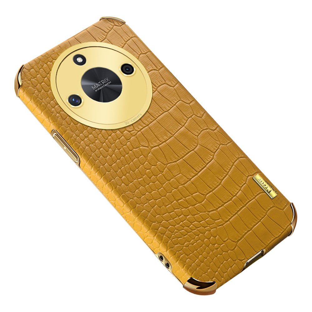 For Honor X50 Case 6D Electroplating Crocodile Texture Leather+TPU Phone Shell