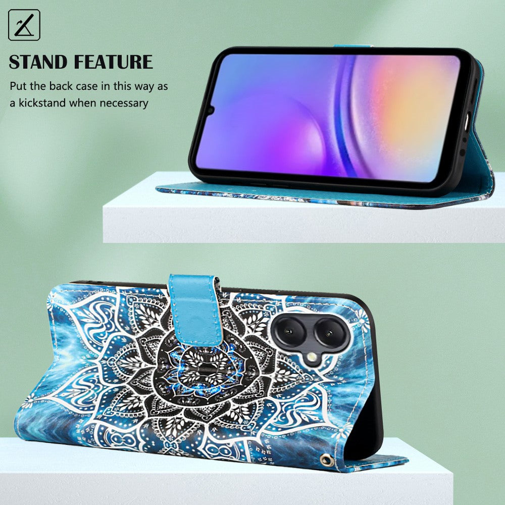 Til Samsung Galaxy A15 4G Lædercover med Rem og Kortholder, Mønstertryk, Telefonstativ-Cover