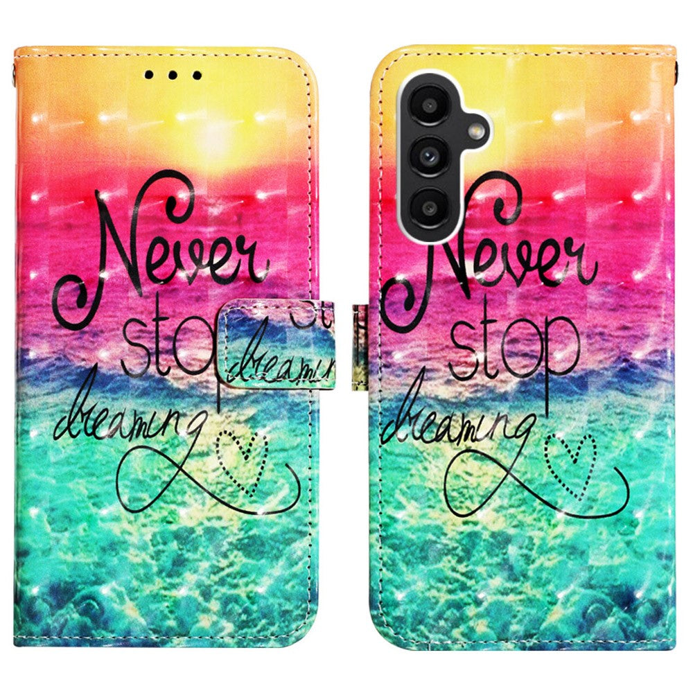 Til Samsung Galaxy A15 4G Lædercover 3D Mønsterprint Pung Stand Mobilcover med Rem