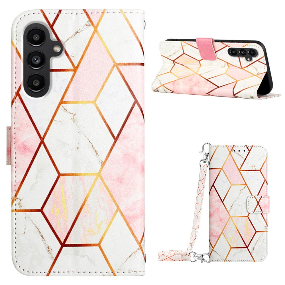 For Samsung Galaxy A05s 4G Leather Case with Shoulder Strap Marble Pattern Phone Stand Cover