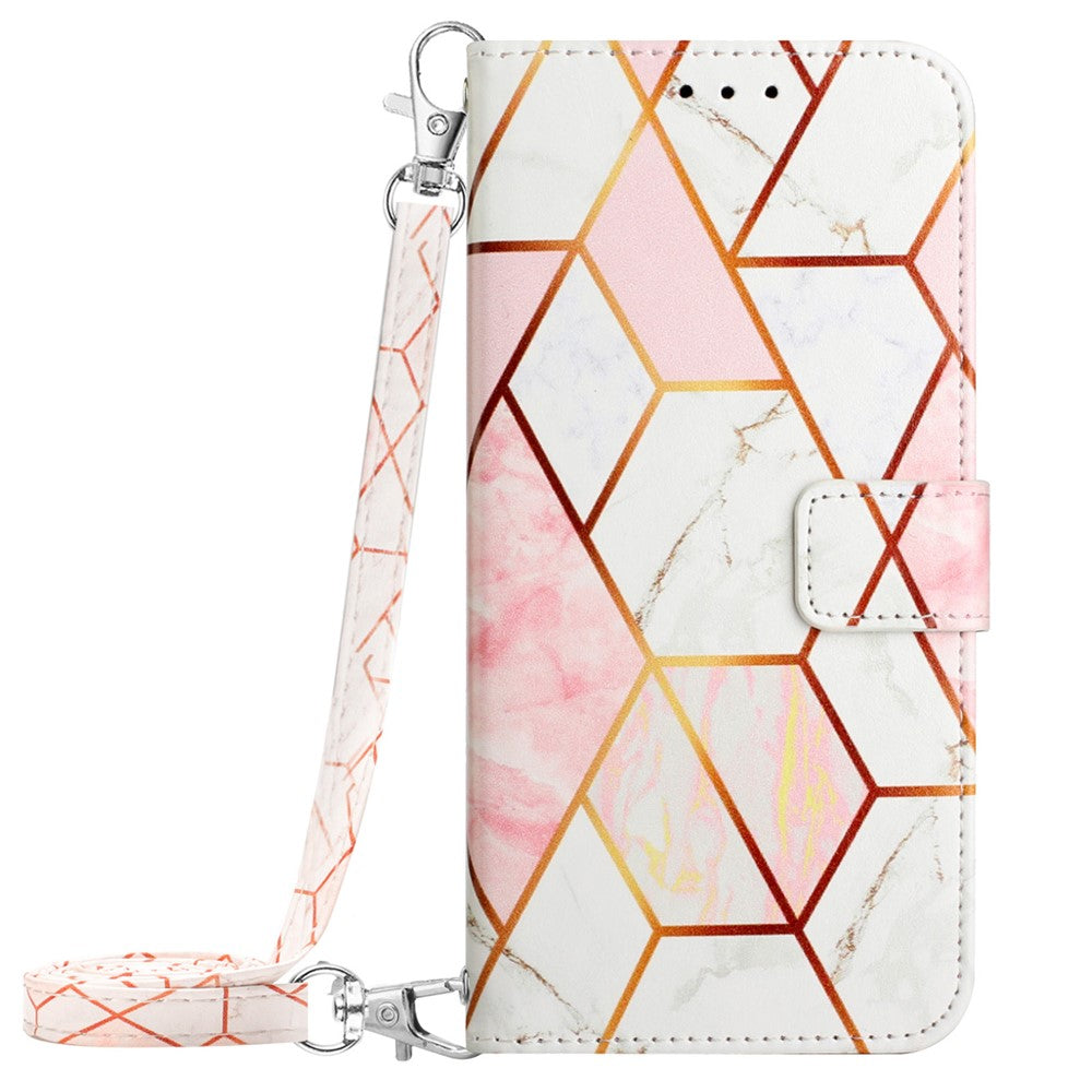 For Samsung Galaxy A05s 4G Leather Case with Shoulder Strap Marble Pattern Phone Stand Cover