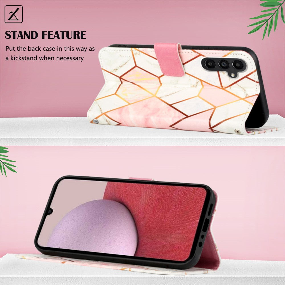 For Samsung Galaxy A05s 4G Leather Case with Shoulder Strap Marble Pattern Phone Stand Cover