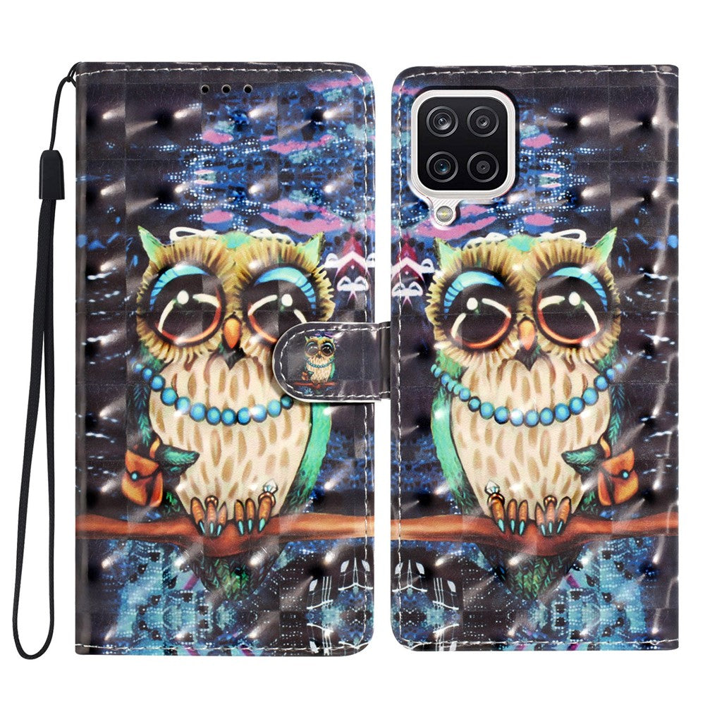 Samsung Galaxy A12 Plånboksfodral i PU-läder med 3D-mönster och rem