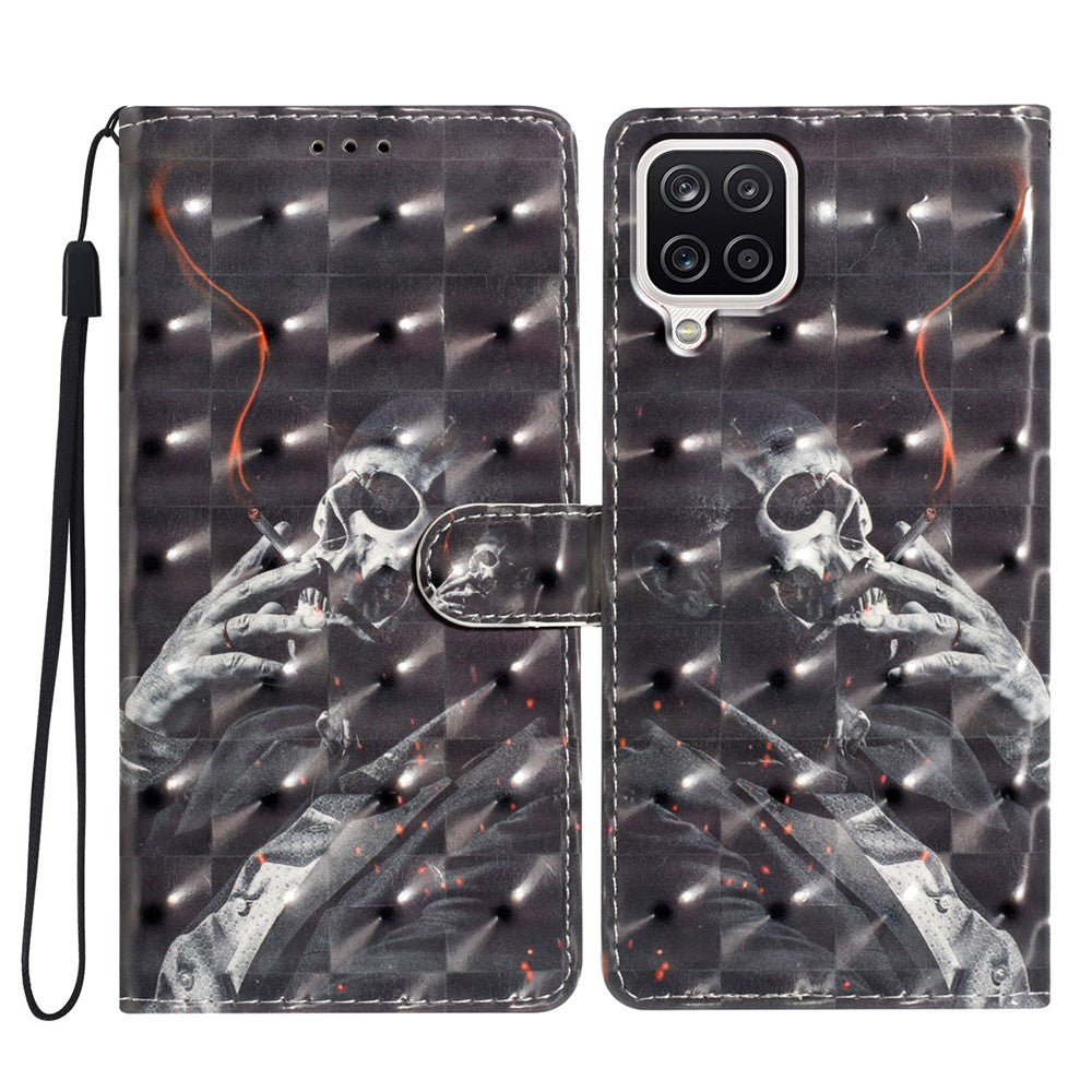Samsung Galaxy A12 Plånboksfodral i PU-läder med 3D-mönster och rem