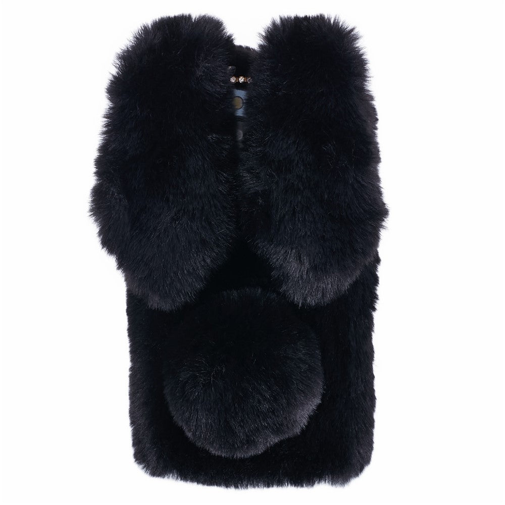 For iPhone 15 Pro Max Fluffy Furry 3D Bunny Ears Case Shockproof TPU Back Phone Cover