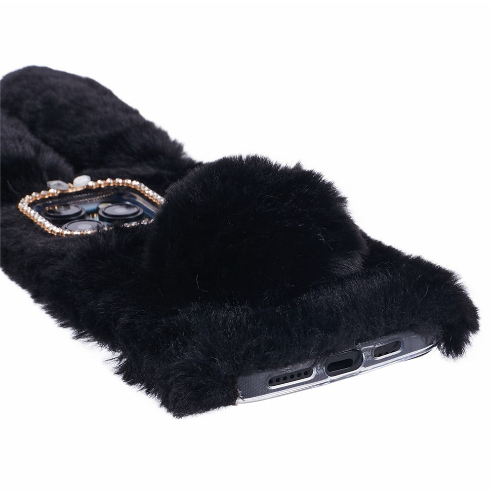 For iPhone 15 Pro Max Fluffy Furry 3D Bunny Ears Case Shockproof TPU Back Phone Cover