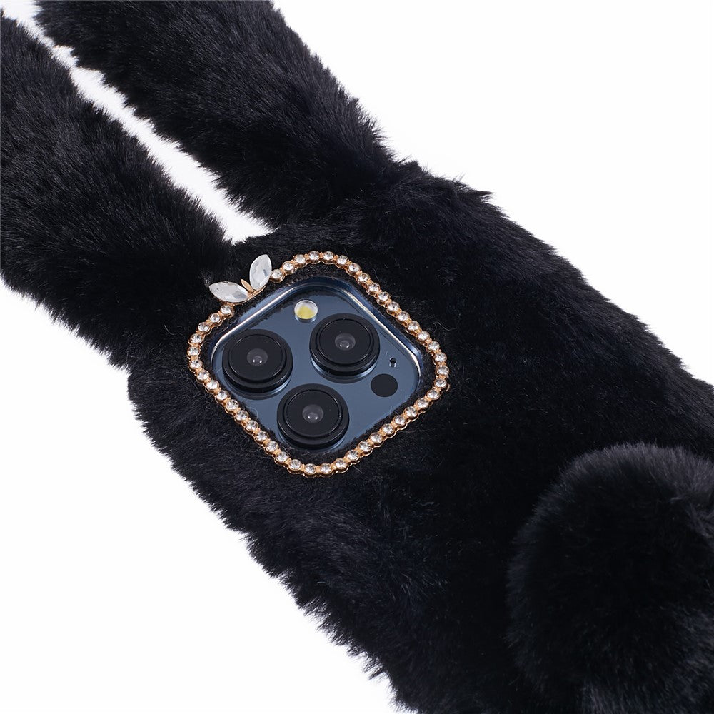 For iPhone 15 Pro Max Fluffy Furry 3D Bunny Ears Case Shockproof TPU Back Phone Cover