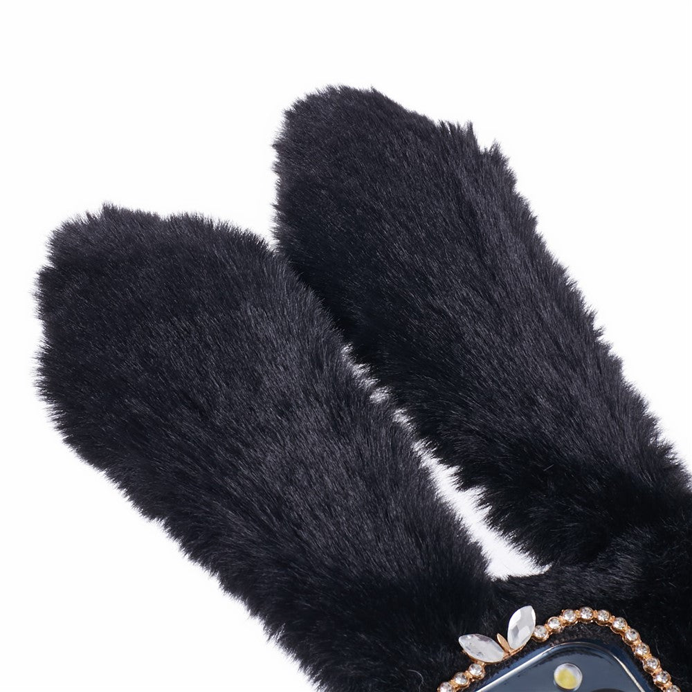 For iPhone 15 Pro Max Fluffy Furry 3D Bunny Ears Case Shockproof TPU Back Phone Cover