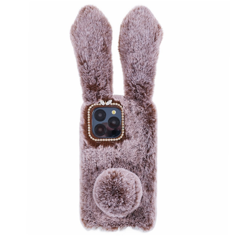 For iPhone 15 Pro Max Fluffy Furry 3D Bunny Ears Case Shockproof TPU Back Phone Cover