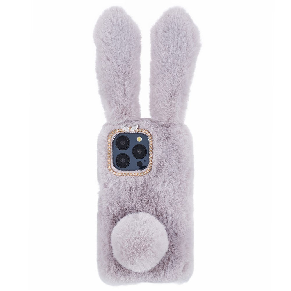 For iPhone 15 Pro Max Fluffy Furry 3D Bunny Ears Case Shockproof TPU Back Phone Cover