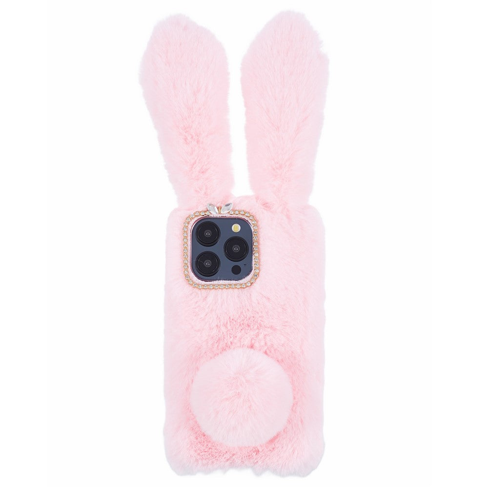 For iPhone 15 Pro Max Fluffy Furry 3D Bunny Ears Case Shockproof TPU Back Phone Cover