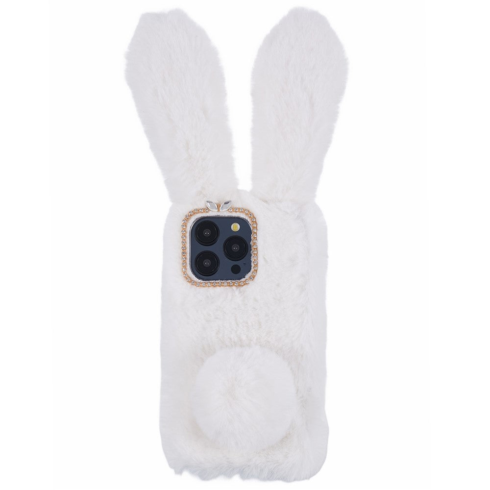 For iPhone 15 Pro Max Fluffy Furry 3D Bunny Ears Case Shockproof TPU Back Phone Cover