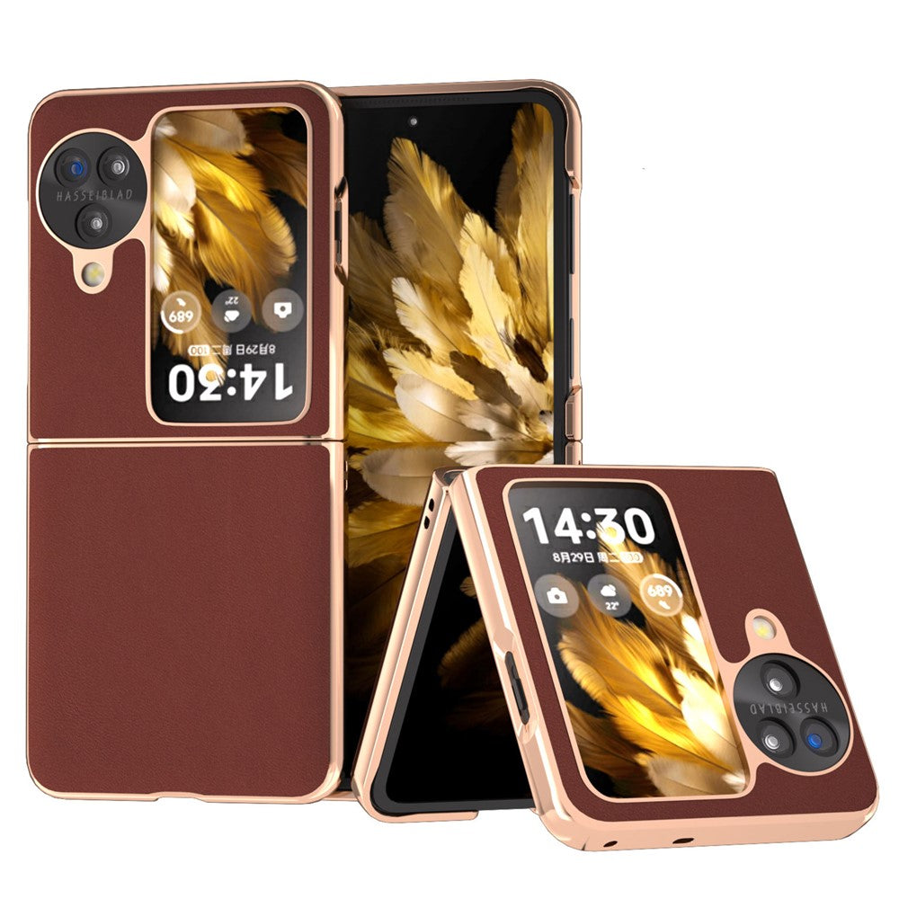 For Oppo Find N3 Flip 5G Case Genuine Cow Leather Coated PC Phone Case