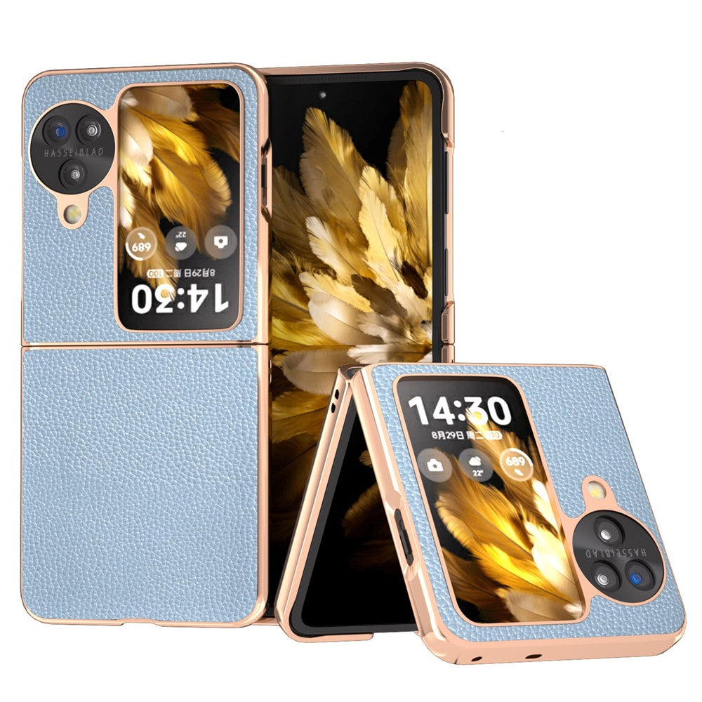 For Oppo Find N3 Flip 5G Case Genuine Cow Leather Coated PC Phone Cover