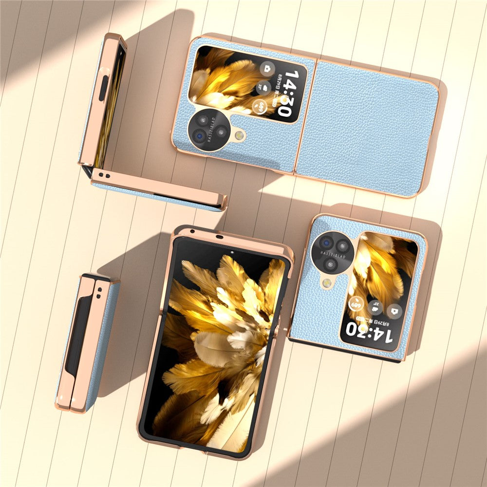 For Oppo Find N3 Flip 5G Case Genuine Cow Leather Coated PC Phone Cover
