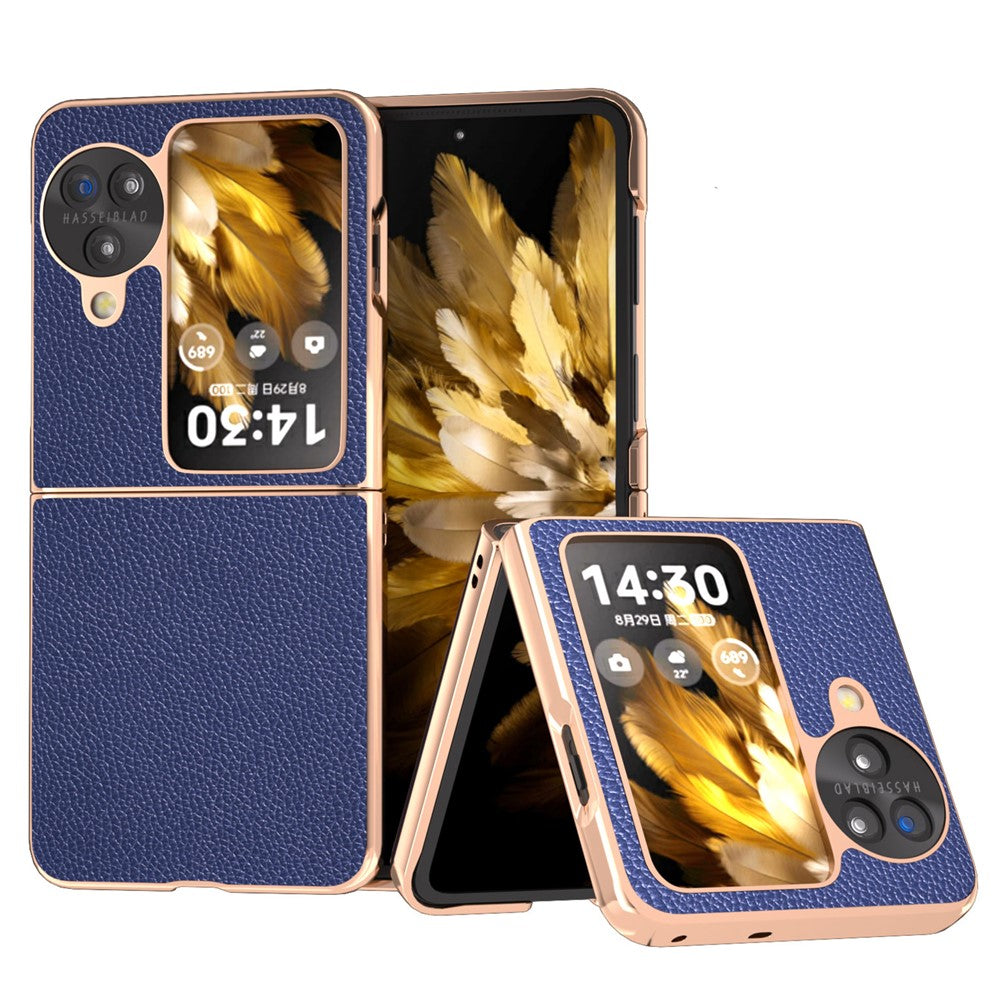 For Oppo Find N3 Flip 5G Case Genuine Cow Leather Coated PC Phone Cover
