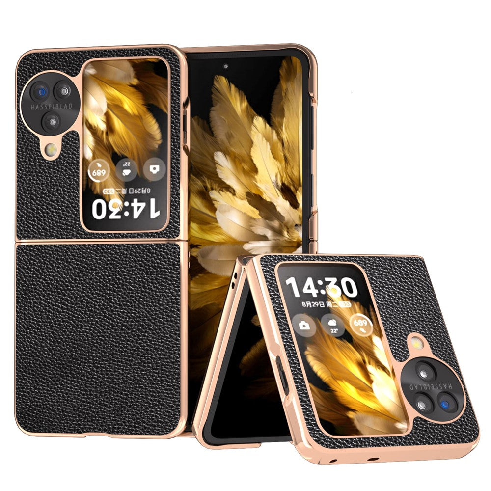For Oppo Find N3 Flip 5G Case Genuine Cow Leather Coated PC Phone Cover