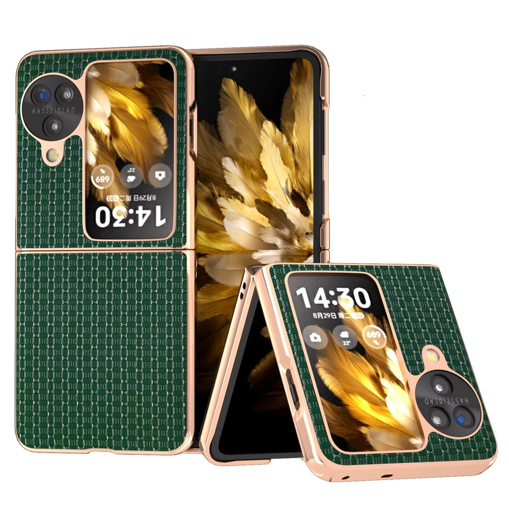 For Oppo Find N3 Flip 5G Case Genuine Cow Leather Coated PC Folding Phone Cover