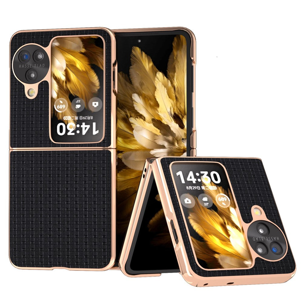 For Oppo Find N3 Flip 5G Case Genuine Cow Leather Coated PC Folding Phone Cover