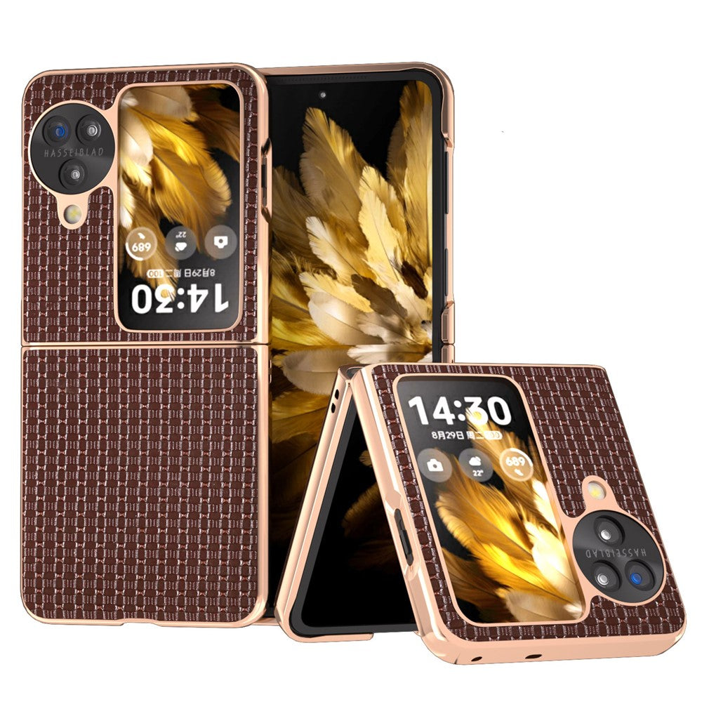 For Oppo Find N3 Flip 5G Case Genuine Cow Leather Coated PC Folding Phone Cover