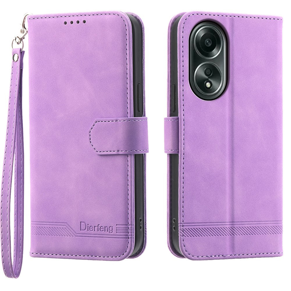 DIERFENG DF-03 Flip Phone Cover for Oppo A58 4G Case Lines Imprinted Wallet Stand Mobile Leather Shell