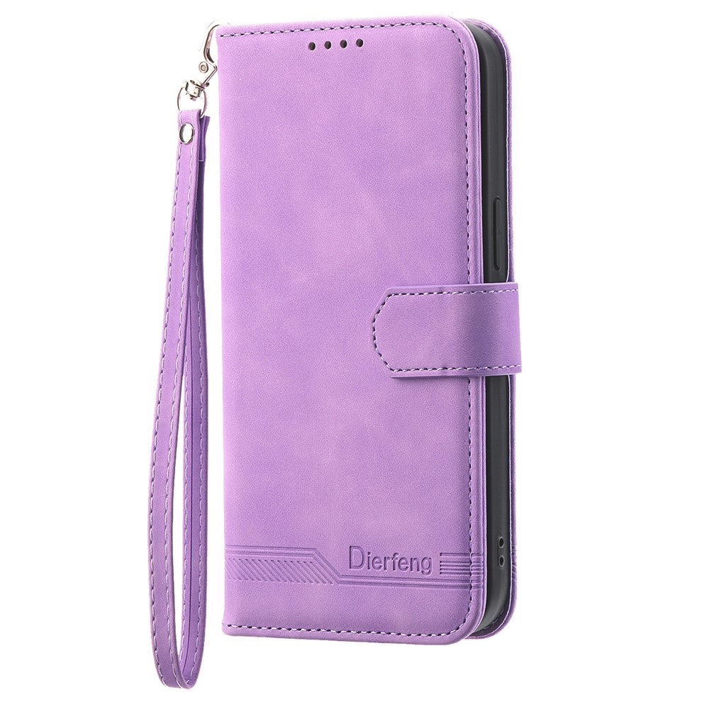 DIERFENG DF-03 Flip Phone Cover for Oppo A58 4G Case Lines Imprinted Wallet Stand Mobile Leather Shell