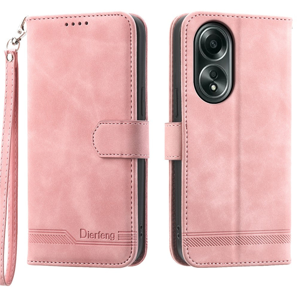 DIERFENG DF-03 Flip Phone Cover for Oppo A58 4G Case Lines Imprinted Wallet Stand Mobile Leather Shell