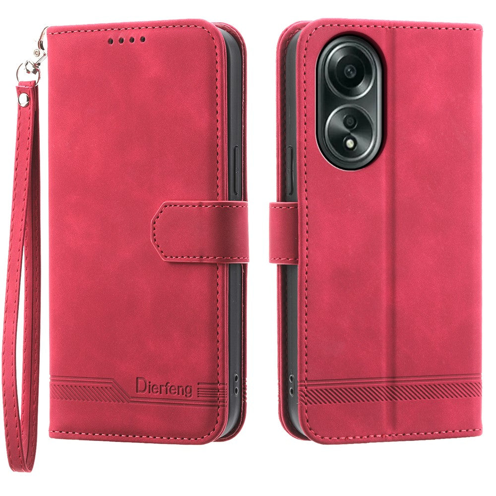 DIERFENG DF-03 Flip Phone Cover for Oppo A58 4G Case Lines Imprinted Wallet Stand Mobile Leather Shell