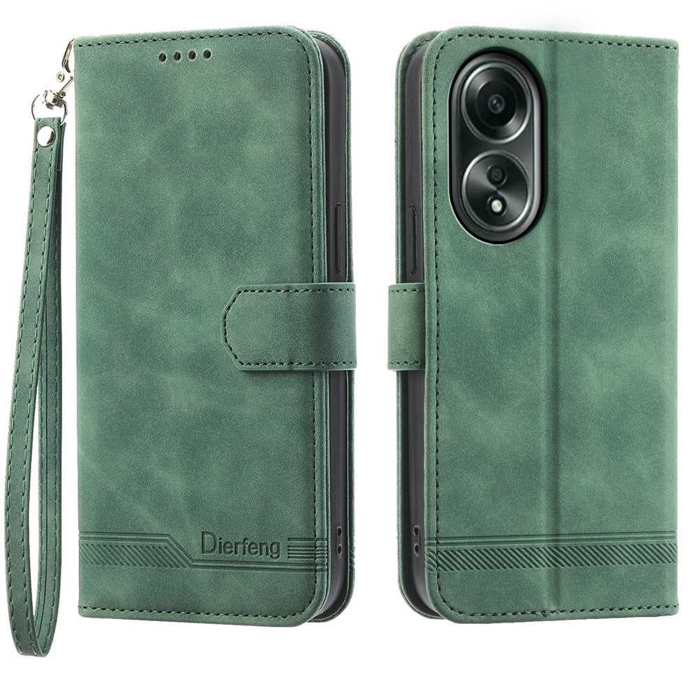 DIERFENG DF-03 Flip Phone Cover for Oppo A58 4G Case Lines Imprinted Wallet Stand Mobile Leather Shell