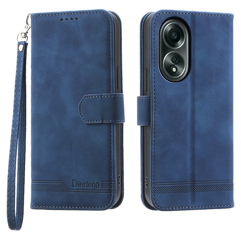 DIERFENG DF-03 Flip Phone Cover for Oppo A58 4G Case Lines Imprinted Wallet Stand Mobile Leather Shell