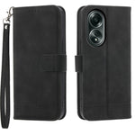DIERFENG DF-03 Flip Phone Cover for Oppo A58 4G Case Lines Imprinted Wallet Stand Mobile Leather Shell