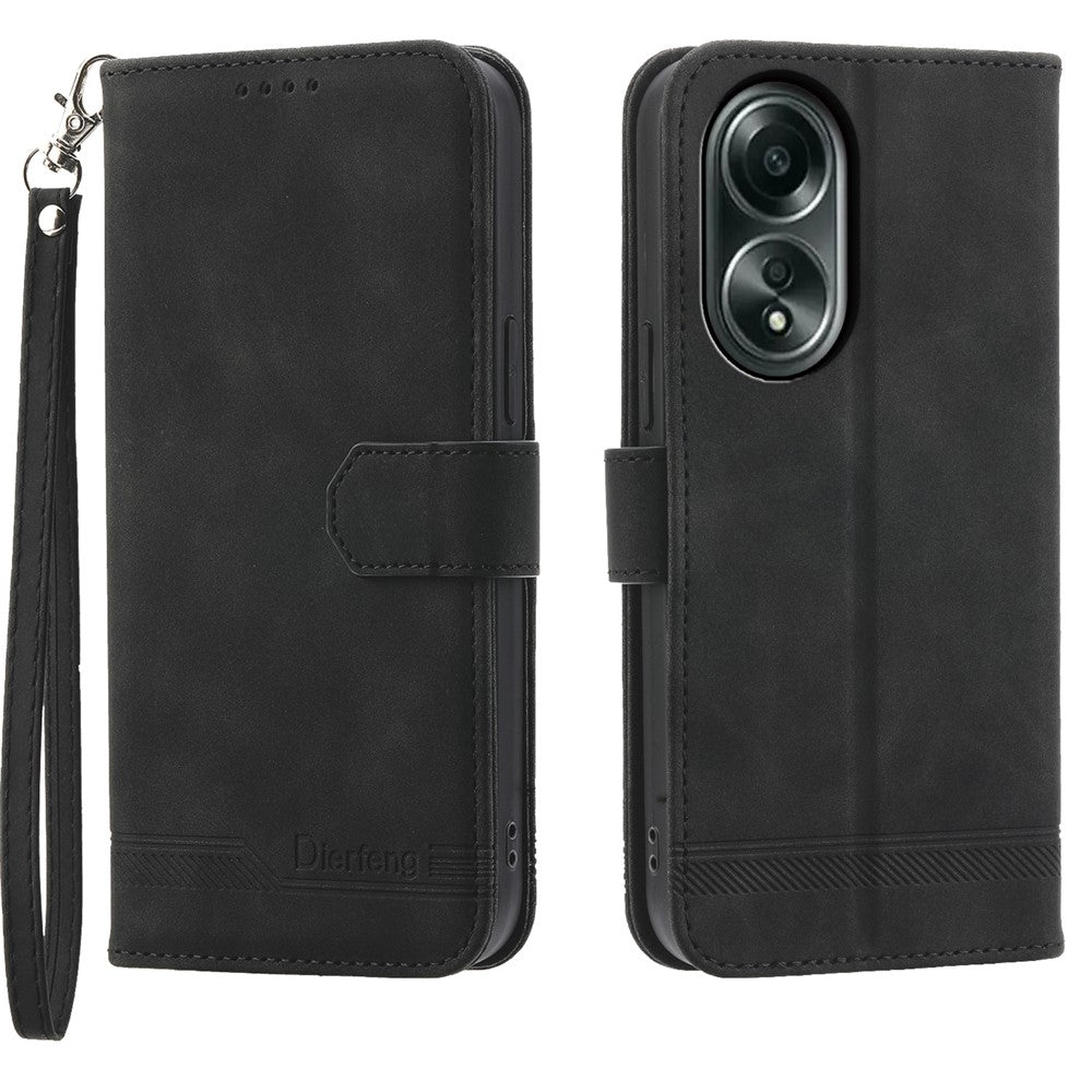 DIERFENG DF-03 Flip Phone Cover for Oppo A58 4G Case Lines Imprinted Wallet Stand Mobile Leather Shell