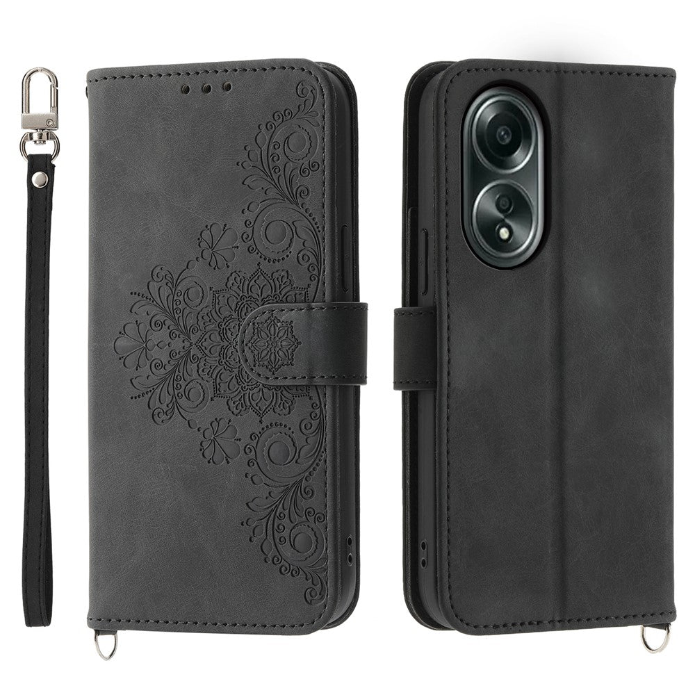 For Oppo A58 4G Case Wallet Skin-touch Phone Cover with Hand Strap + Shoulder Strap