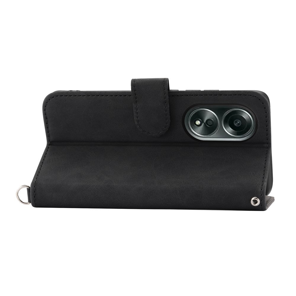 For Oppo A58 4G Case Wallet Skin-touch Phone Cover with Hand Strap + Shoulder Strap