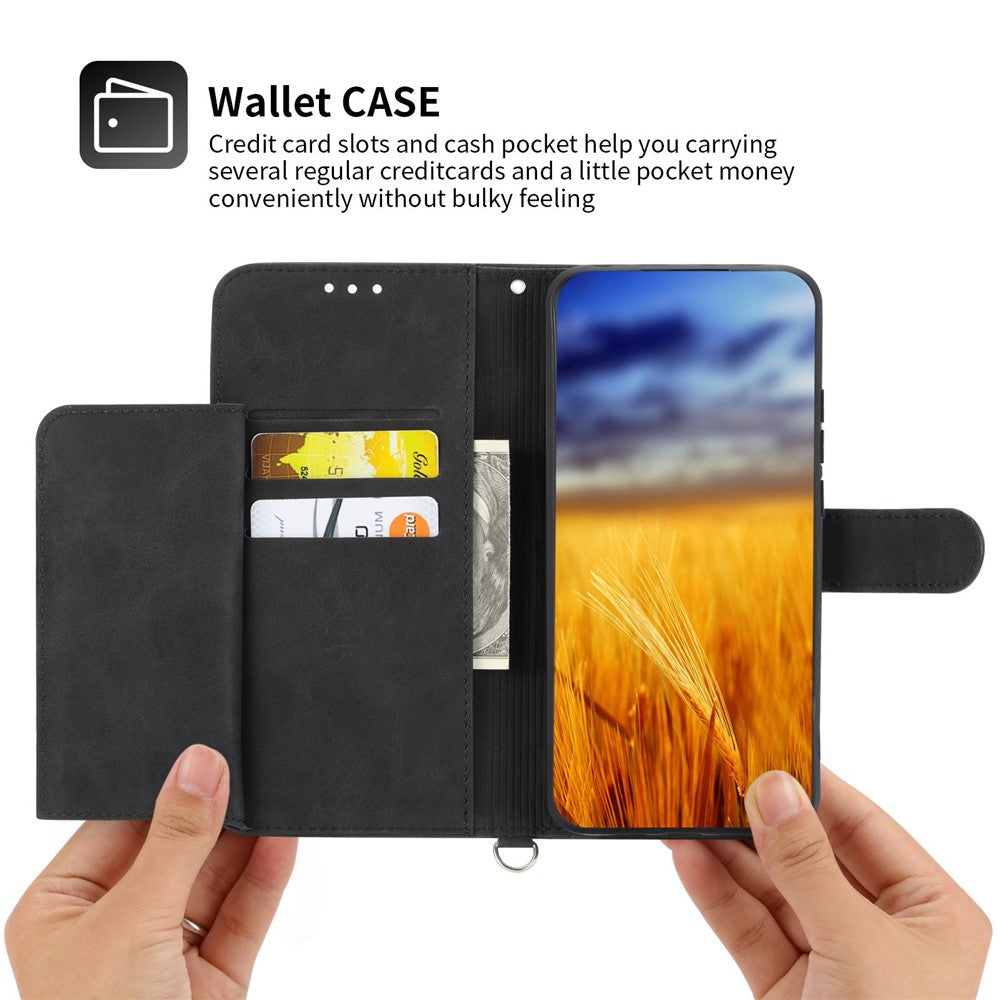 For Oppo A58 4G Case Wallet Skin-touch Phone Cover with Hand Strap + Shoulder Strap