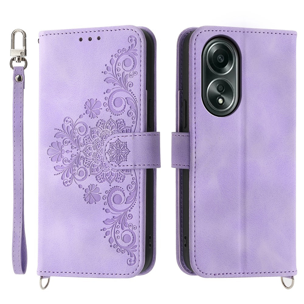 For Oppo A58 4G Case Wallet Skin-touch Phone Cover with Hand Strap + Shoulder Strap