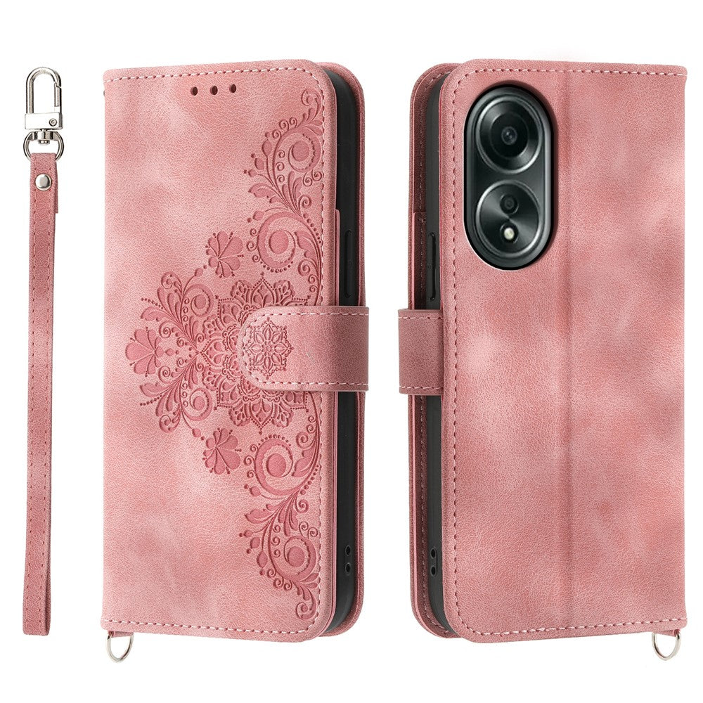 For Oppo A58 4G Case Wallet Skin-touch Phone Cover with Hand Strap + Shoulder Strap