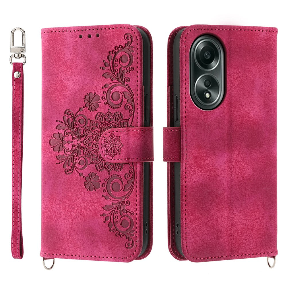 For Oppo A58 4G Case Wallet Skin-touch Phone Cover with Hand Strap + Shoulder Strap