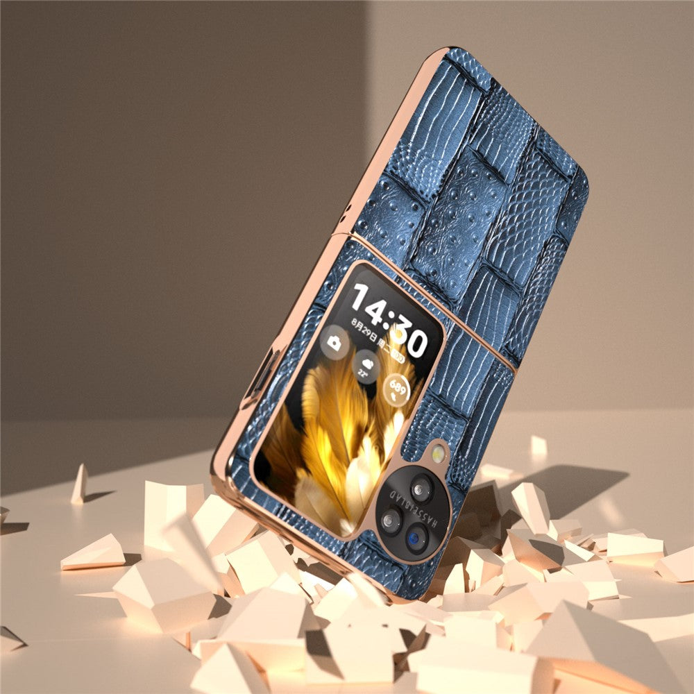 For Oppo Find N3 Flip 5G Case Mahjong Texture Genuine Cow Leather + PC Electroplated Phone Cover