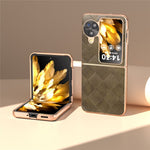 For Oppo Find N3 Flip 5G Case PU Leather + PC Grid Texture Electroplating Cover