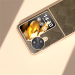 For Oppo Find N3 Flip 5G Case PU Leather + PC Grid Texture Electroplating Cover