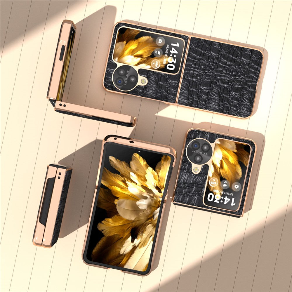 For Oppo Find N3 Flip 5G Case Genuine Cow Leather+PC Canopy Texture Anti-drop Phone Cover