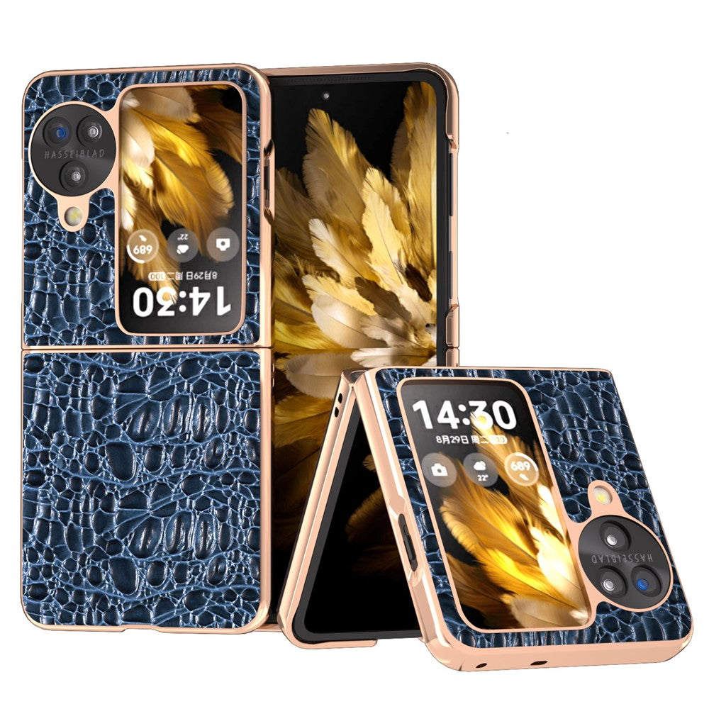 For Oppo Find N3 Flip 5G Case Genuine Cow Leather+PC Canopy Texture Anti-drop Phone Cover