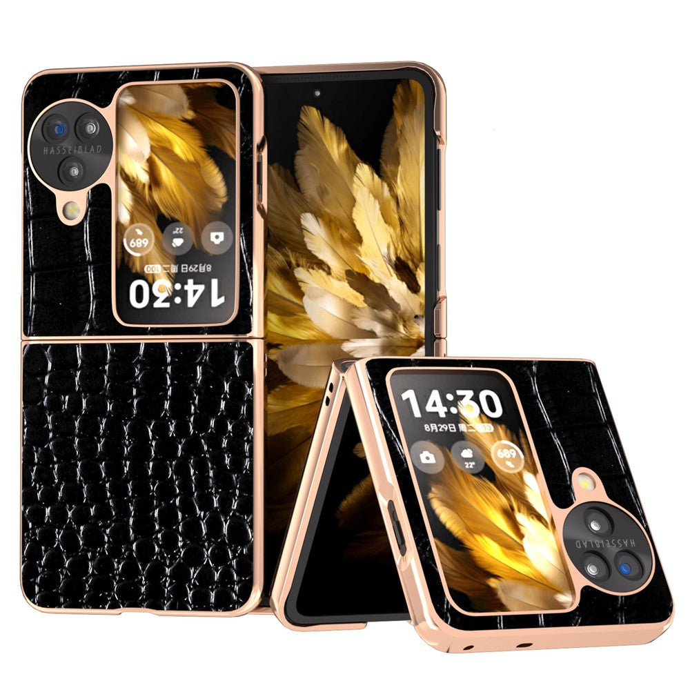 For Oppo Find N3 Flip 5G Case Crocodile Texture Genuine Cow Leather + PC Phone Cover